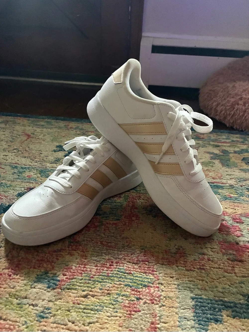 adidas Women's White Sneakers with Rose Gold Stripes